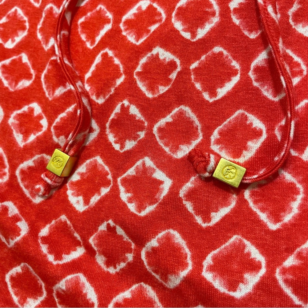 Michael Kors Cold Shoulder Top Womens Large Red Tie Dye Ikat Long Sleeve Blouse - Picture 5 of 7